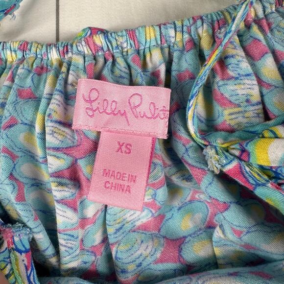 Lilly Pulitzer Dress Womens XS Blue Kalen Clam Jam Ruffle Spaghetti Strap Mini - Picture 4 of 11